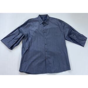 Zagiri Navy Blue Embroidered Jacquard Button Down Collared Shirt Flip Cuff - 2XL